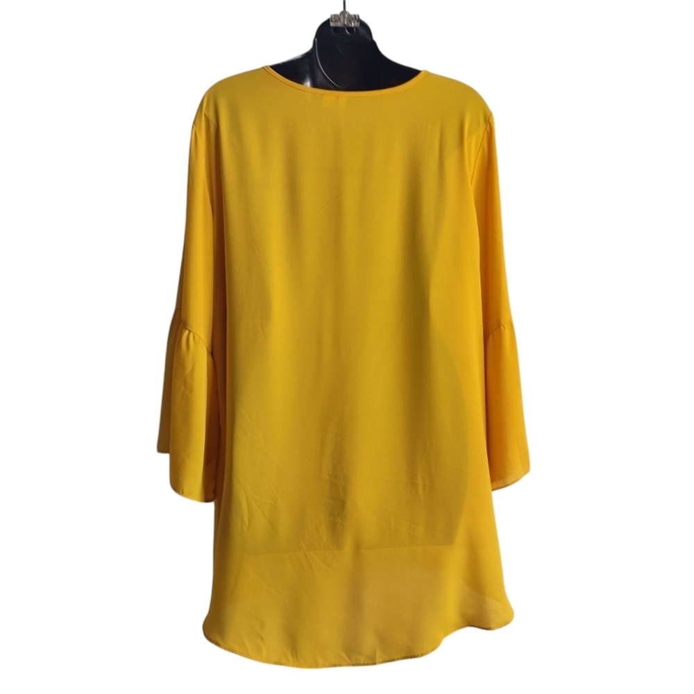 C Est. 1946 Blouse Women's Yellow/Gold Lace V-Neck 3/4 Flare Sleeve Sz 18/20W - Picture 2 of 10